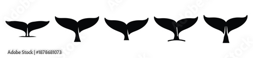 whale tail silhouette vector icon set, black color and white background
