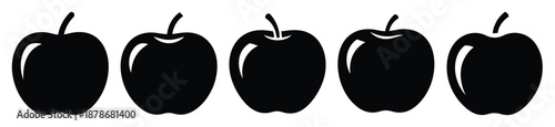 apple fruit silhouette vector icon set, black color and white background