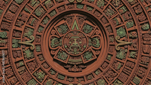 A detailed depiction of the ancient aztec sun stone showcasing intricate carvings and symbolic representations of their cosmology