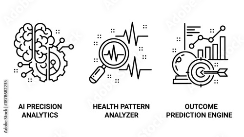 Artificial Intelligence Medical Analytics Icons for Pattern Analysis and Outcome Prediction Engines