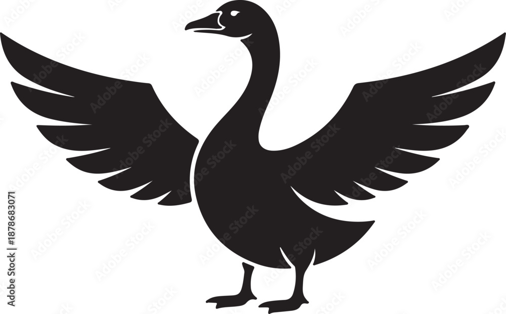 Obraz premium Black silhouette of a goose with wings spread wide