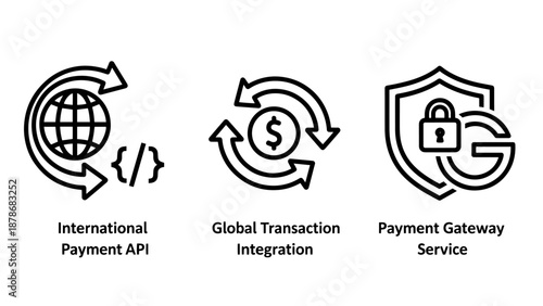 International Payment API and Global Transaction Integration Service Icons