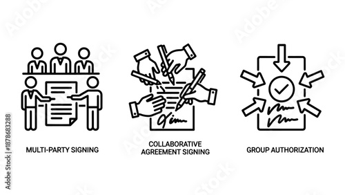 Multi-party Collaborative Agreement Signing and Group Authorization Icons