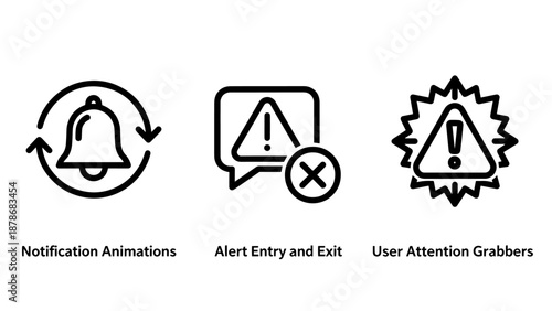 Interactive User Notification Icons for Alert Entry and Exit Notification Animations and Effective User Attention Grabbers