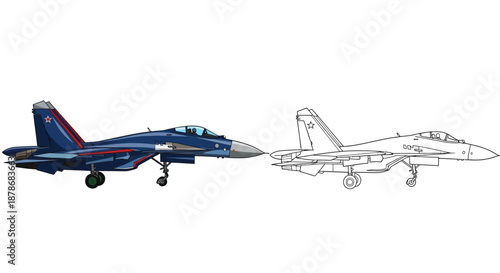 Sukhoi Su 30 Flanker Fighter Jet Technical Illustration and Modern Military Aircraft Design