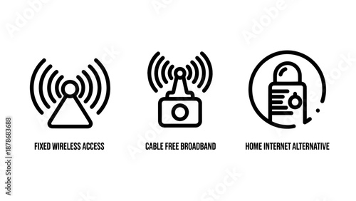Fixed Wireless Access and Cable Free Broadband Icons for Home Internet Alternatives