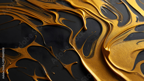Luxurious golden liquid pattern on black background
