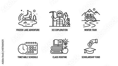 Seasonal Winter Activity and Academic Routine Icons Set for Planning and Scholarship Funding