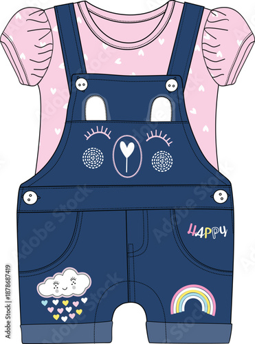girls dungaree bunny print illustrations