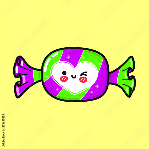 Kawaii candy character with a heart winking