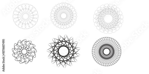 Six oval shaped abstract line art designs
