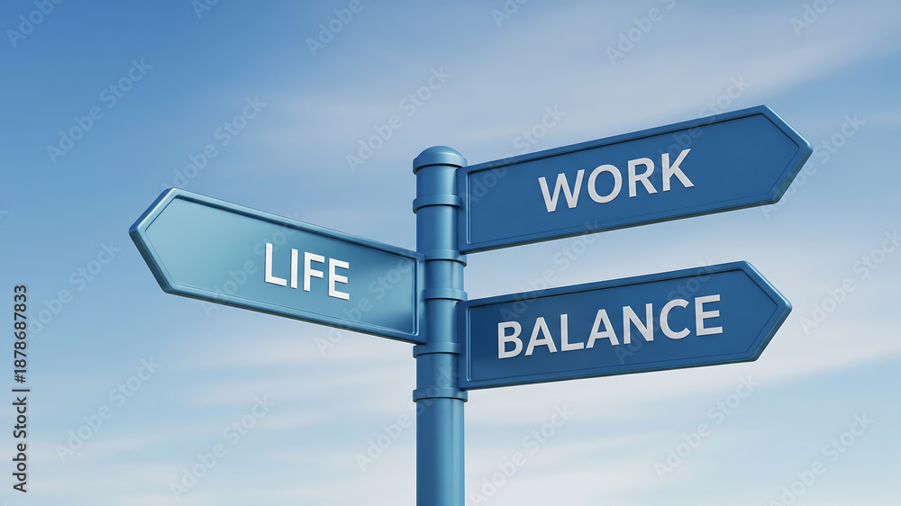Fototapeta premium Work life balance concept with signpost under blue sky