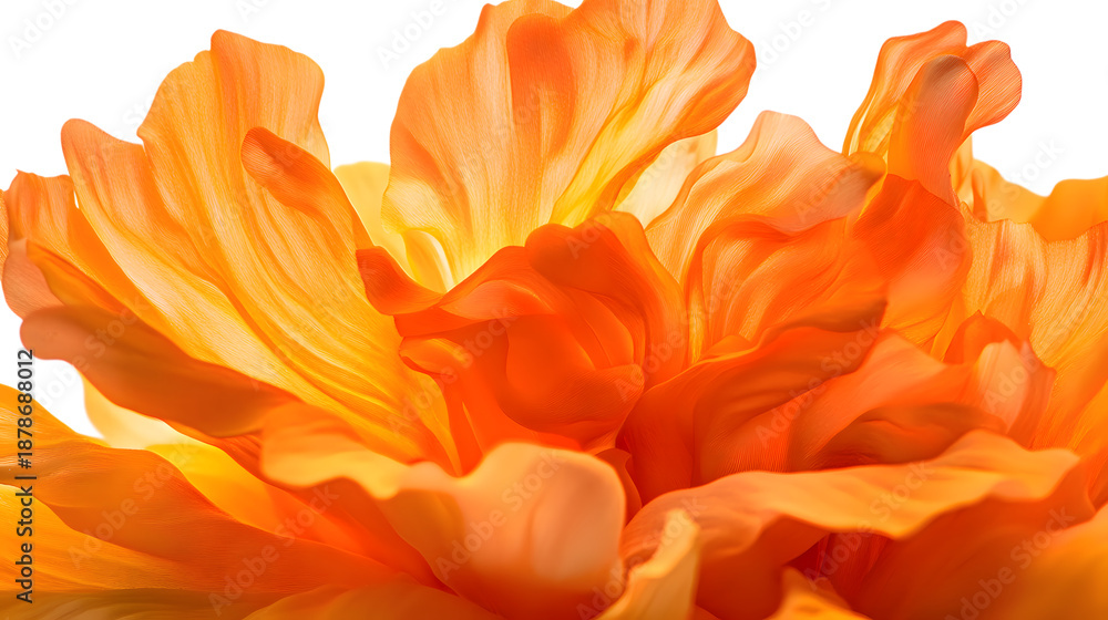 Obraz premium Vibrant close up macro shot reveals translucent orange flower petals glowing with intense warm light on transparent background