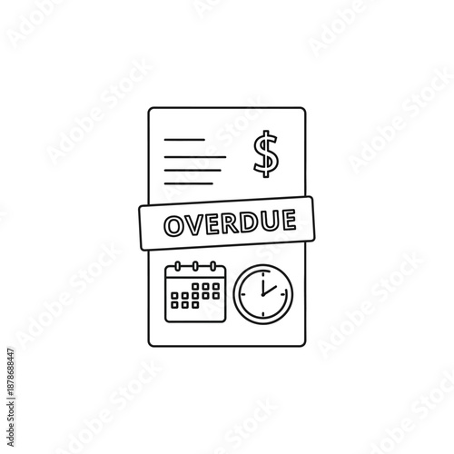 Overdue Bill Notice with Calendar and Clock Icons for Financial Management