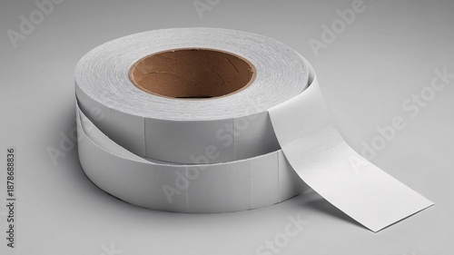 A close-up of a roll of white adhesive tape, showcasing its smooth surface and clean edges, perfect for various projects.