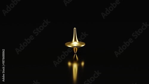 Golden Spinning Top with Floor Reflection - Seamless Loop Animation