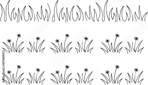 Grass and flower silhouettes vector set illustration