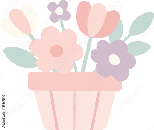 Spring Flower Bouquet in Pink Vase Vector