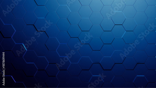 A futuristic blue abstract background featuring a geometric hexagon pattern and 3D digital texture for a professional business technology or science wallpaper illustration
