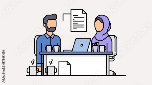 people working together Flat 2D vector outline illustration