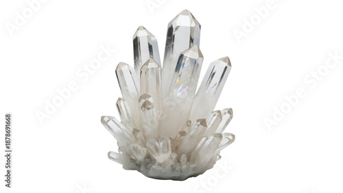 Foto Clear quartz crystal cluster isolated PNG on transparent background, mineral spe