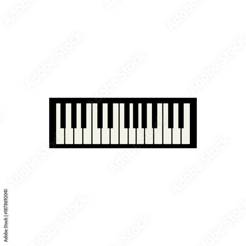 A close-up, high-angle view of a black and white piano keyboard, showcasing the arrangement of keys