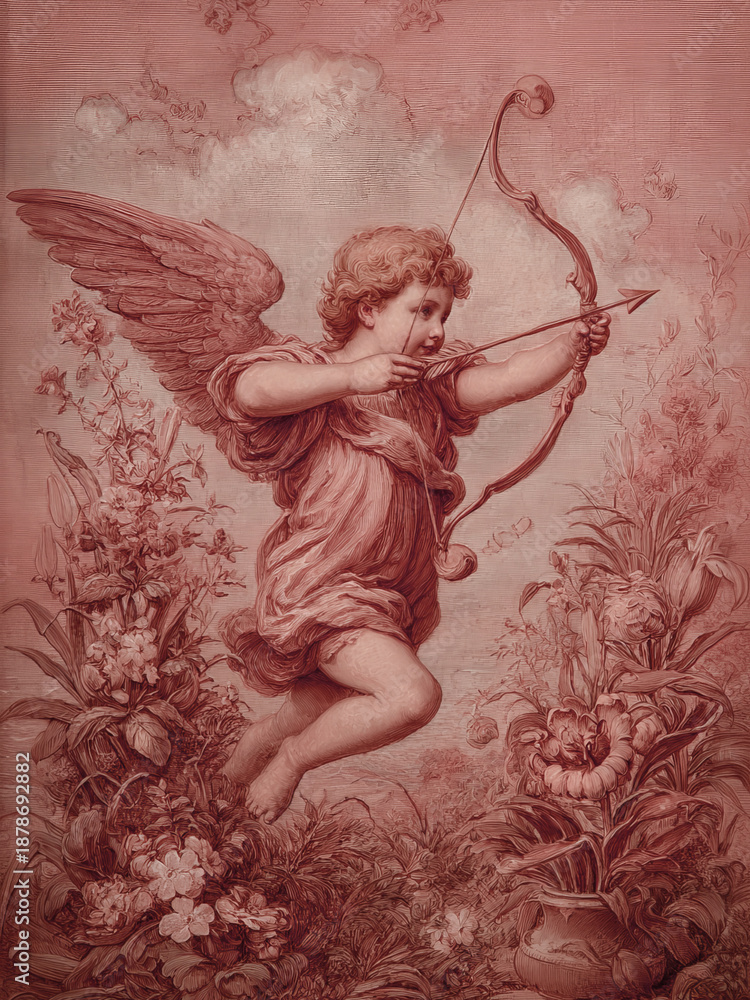 Fototapeta premium Vintage Valentines Day Cupid Angel with Bow Print