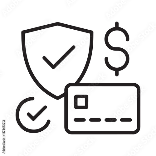 Secure financial transactions Shield dollar sign and credit card icon illustration