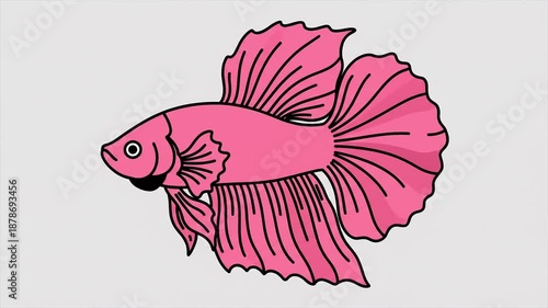 fluffy pink fish Flat 2D vector outline illustration