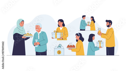 Ramadan Charity and Kindness Concept Flat Vector Illustration