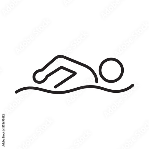 Simple line drawing depicts a swimmer in freestyle motion underwater