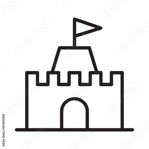 A simple line drawing of a sandcastle with a flag on top