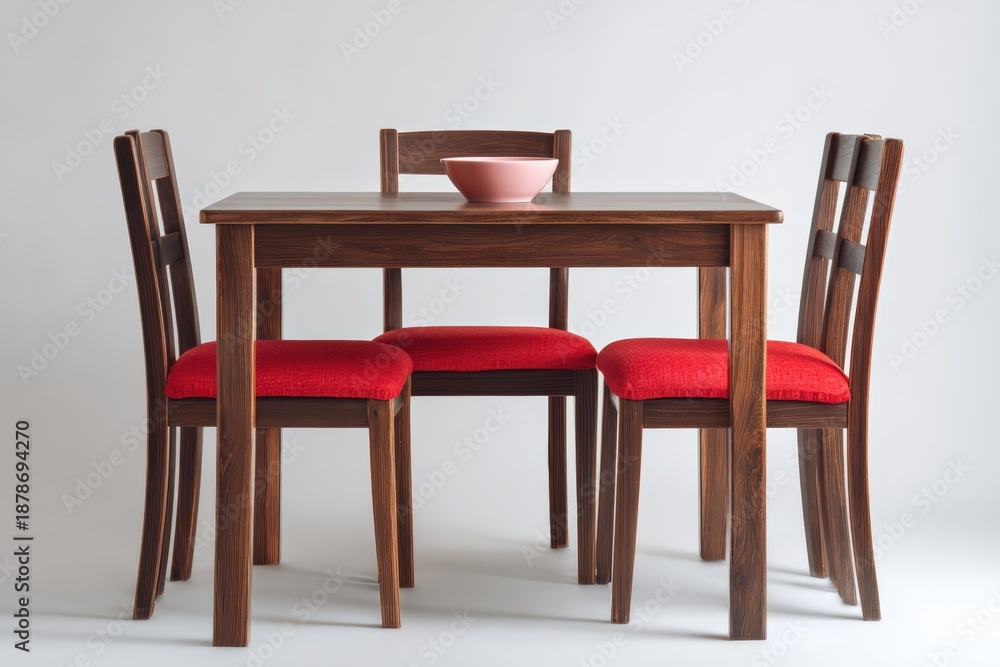 Fototapeta premium Wooden Dining Set with Red Cushions