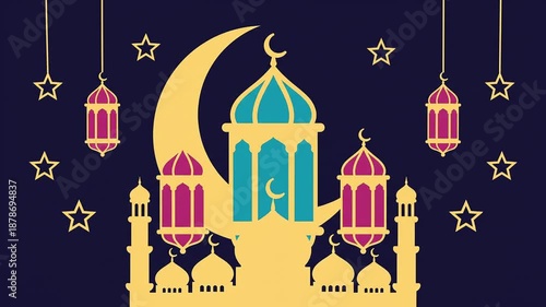 template Ramadan Kareem Flat 2D vector outline illustration
