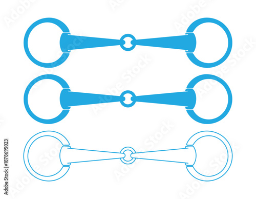 Snaffle rings or racing snaffle icon set. Snaffle horse bit vector set in solid and outline styles. Ideal for equestrian gear, horse riding equipment, tack shop graphics, western and English riding de