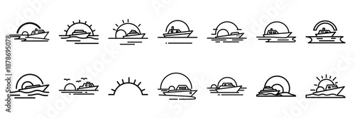 Outline icon set of  holiday beach sunset , Holi day vector icons.