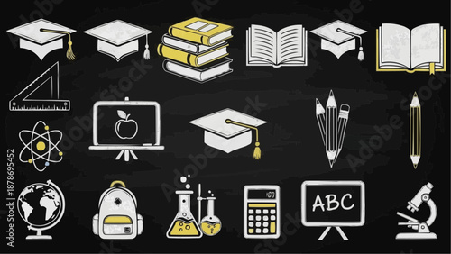 Educational icons and symbols for learning school and academic purposes in a digital illustration style high quality
