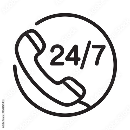 Twenty four seven customer support line with a telephone handset icon