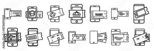 Outline icon set of  holiday travel smartphone , Holi day vector icons.