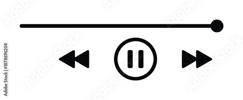Media player controls pause play buttons. Music playback controls with waveform on white background