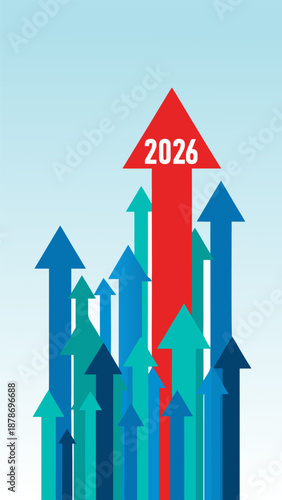 Business growth vector illustration for 2026 with rising arrows symbolizing success and progress
