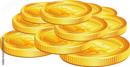 Stack Bitcoins on transparent background