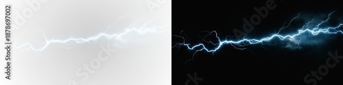 Billede på lærred Lightning, electricity, discharge, flash with dramatic thunderstorm energy in PNG format, perfect overlay for transparent PNG images, adding the power of lightning, electricity