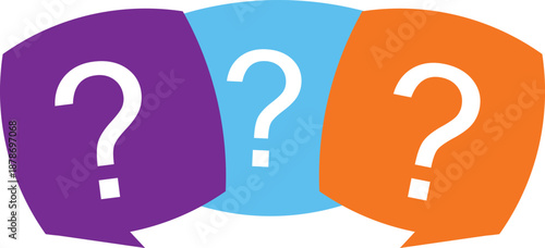 Curved Square Colorful Chat Bubble Icons with Question Marks for Help, FAQ, Support, and Modern Communication Design Sets
