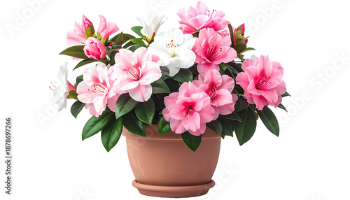 Wallpaper Mural A vibrant, close-up shot of a potted flowering plant featuring clusters of pink and white blossoms against a dark backdrop Torontodigital.ca