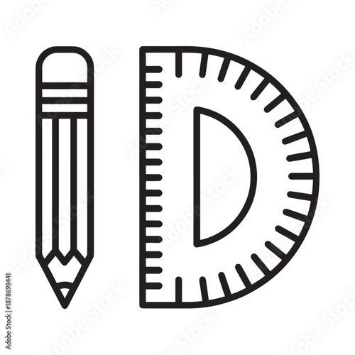 a pencil and a protractor on a white background