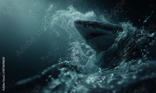 Shark swims in deep ocean sea