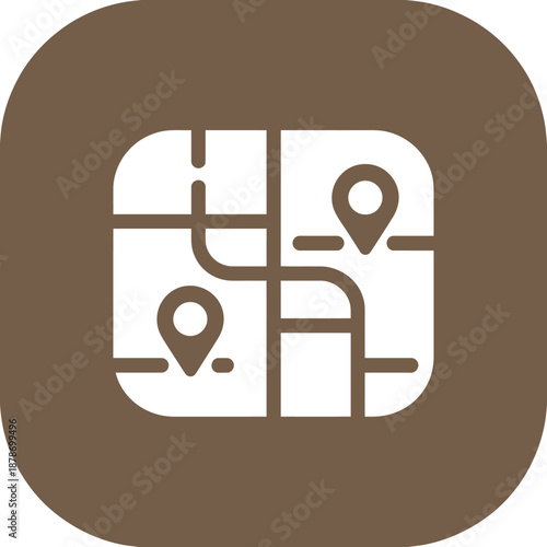 Brown Map Icon with Location Pins for Navigation