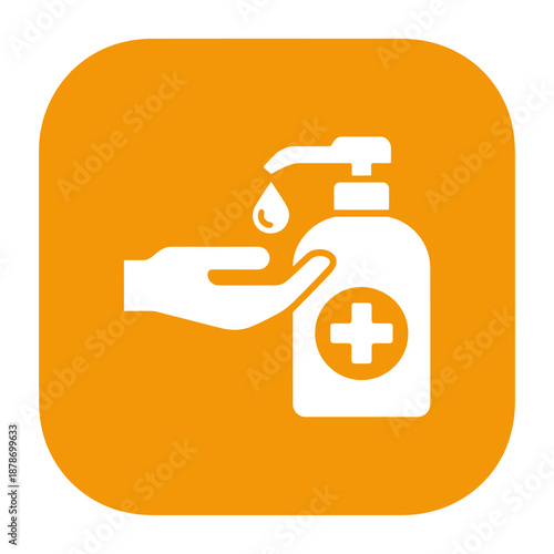 Hand sanitizing with dispenser bottle hygiene concept