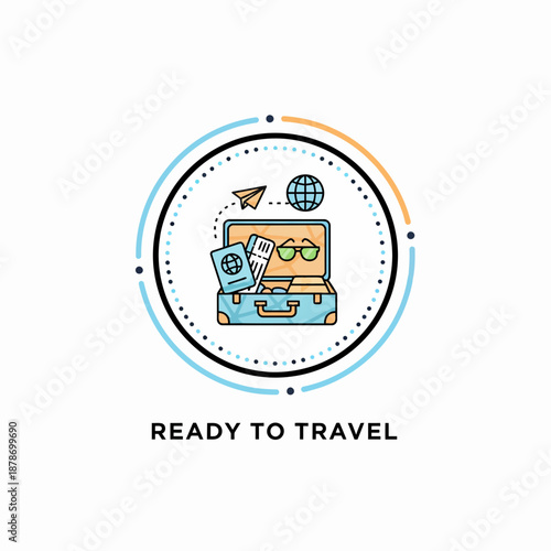 Prêt à voyager, icône de voyage et de vacances, illustration vectorielle de valise 
